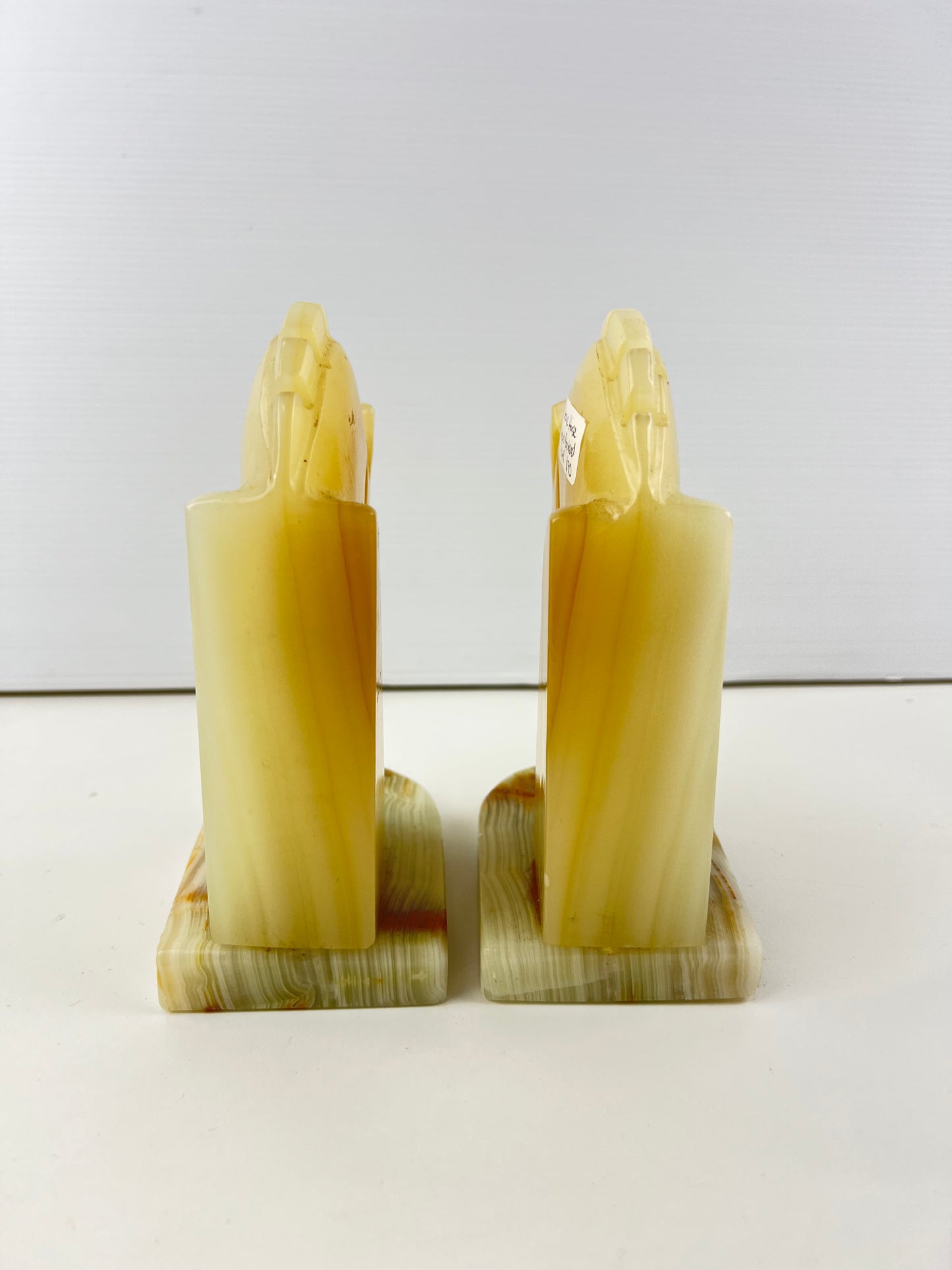 Carved Onyx Horse Head Bookends Pair