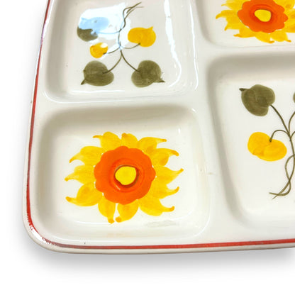 Divided Plate with Hand-Painted Floral Design - Made in Japan