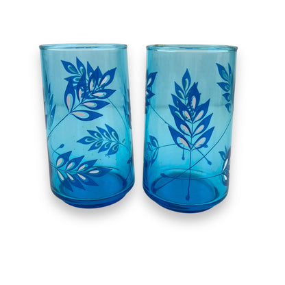 Libbey Blue Leaf Pattern Glass Set of 2