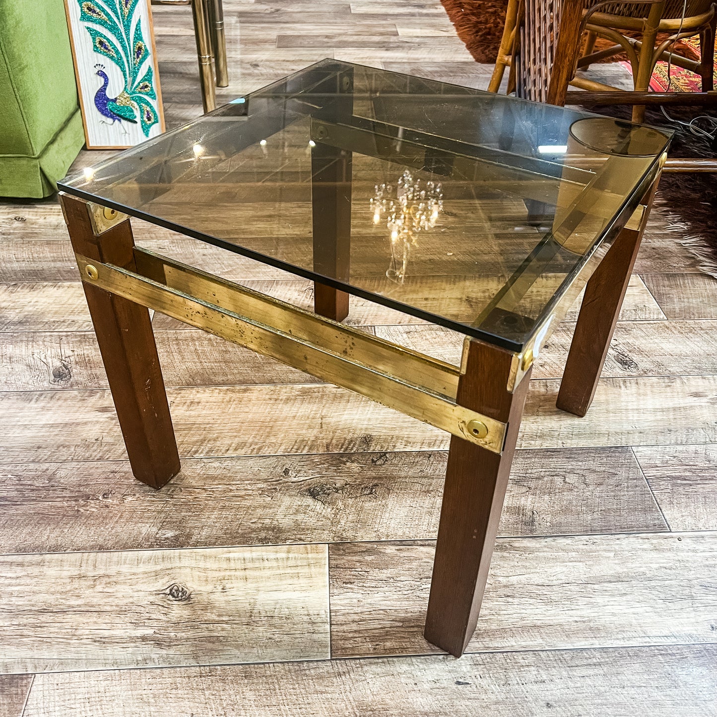 Brass and wood side table