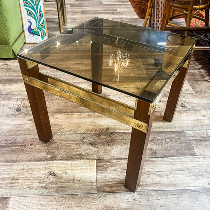 Brass and wood side table