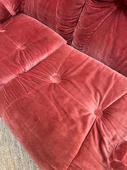 #1 Pink Velvet 2 Seater Lounge with Timber Frame