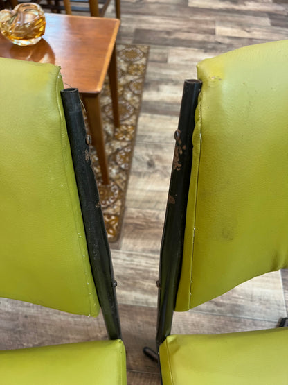 Set of 4 Vintage Lime Green Swivel Dining Chairs on Steel Base