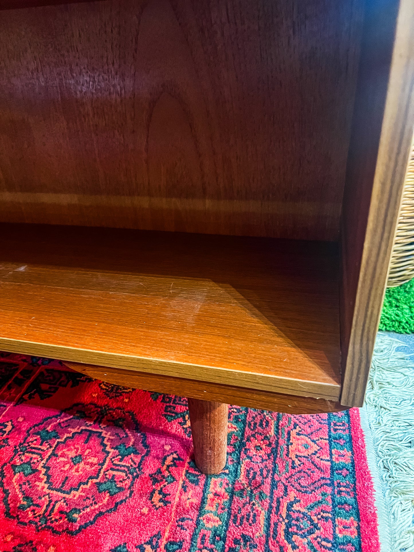 Mid-Century Danish Teak Bookcase with Ribbed Glass Sliding Doors, 1960s