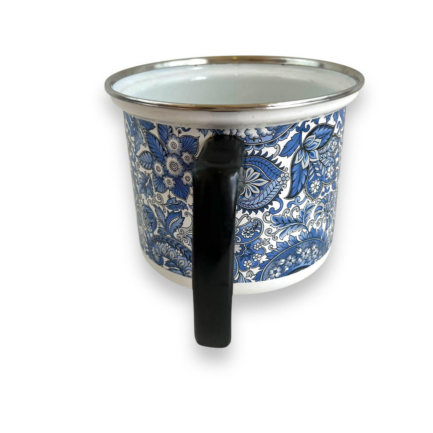 Blue Paisley Pattern Fancipan Enamelware cooking pot with handle - no lid