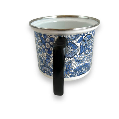 Blue Paisley Pattern Fancipan Enamelware cooking pot with handle - no lid
