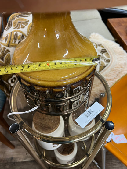 1970s Mustard & Brown Ceramic Table Lamp with Original Shade