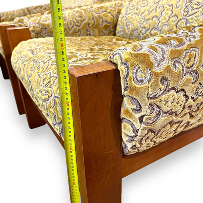 1970s Single Lounge Chair – Bold Gold Floral Velour & Solid Timber Frame