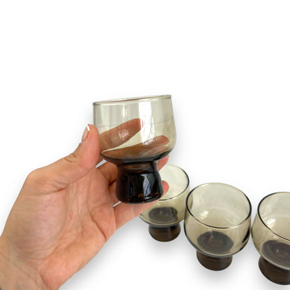 Crown Corning 8.5cm tall “Regis” Black Smokey Glass Set of 6