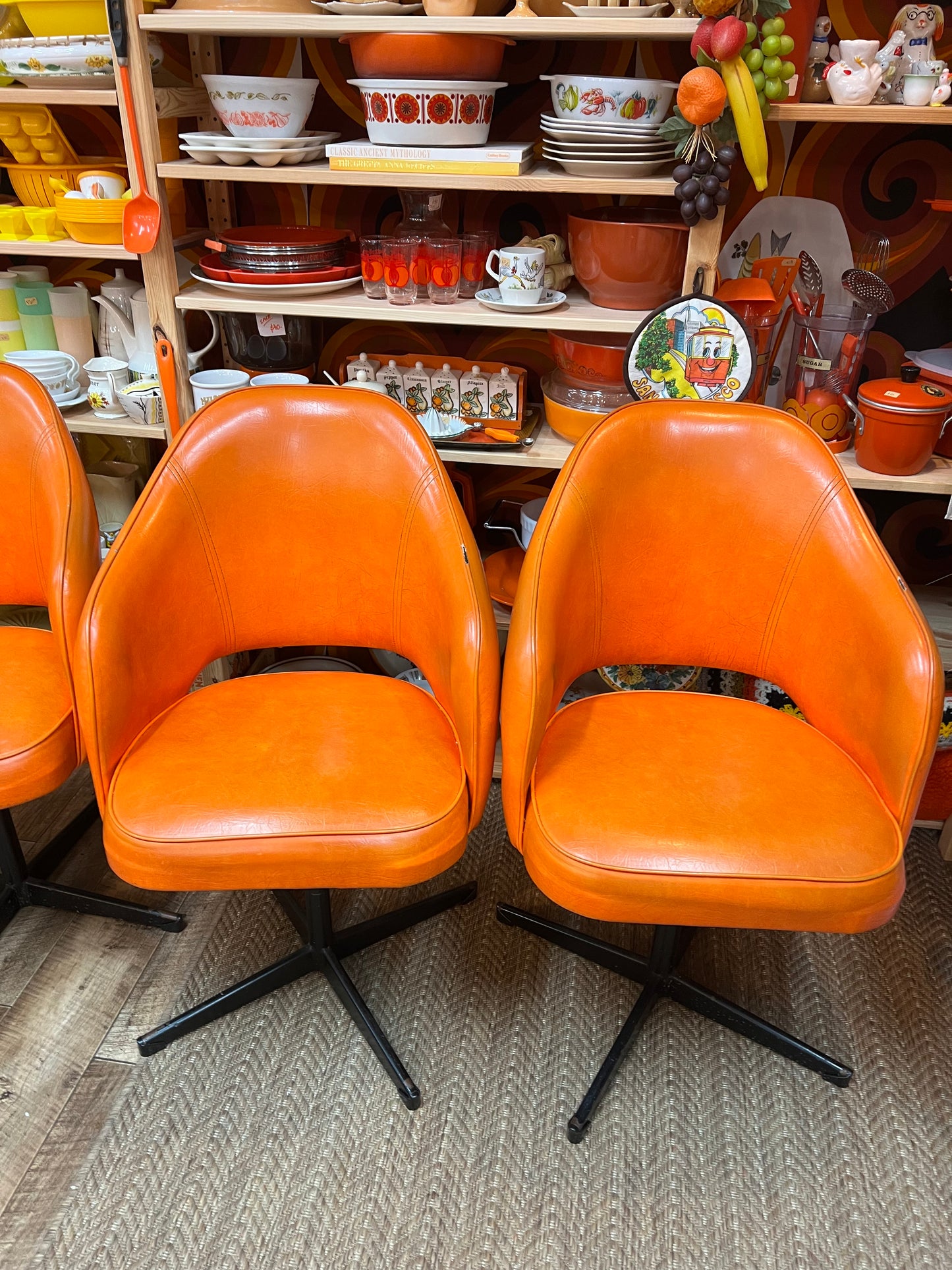 Set of 4 Retro Orange Swivel Dining Chairs