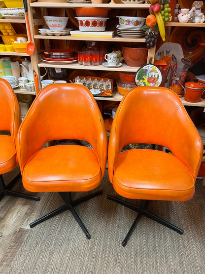Set of 4 Retro Orange Swivel Dining Chairs