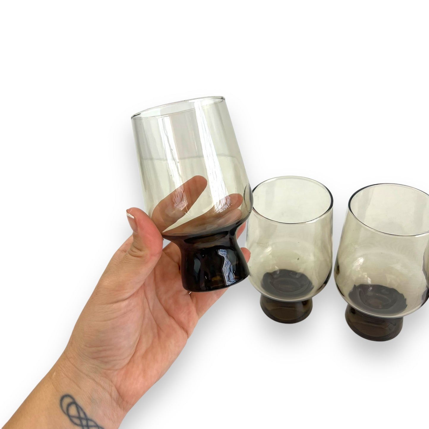 Crown Corning 12cm tall “Regis” Black Smokey Glass Set of 6