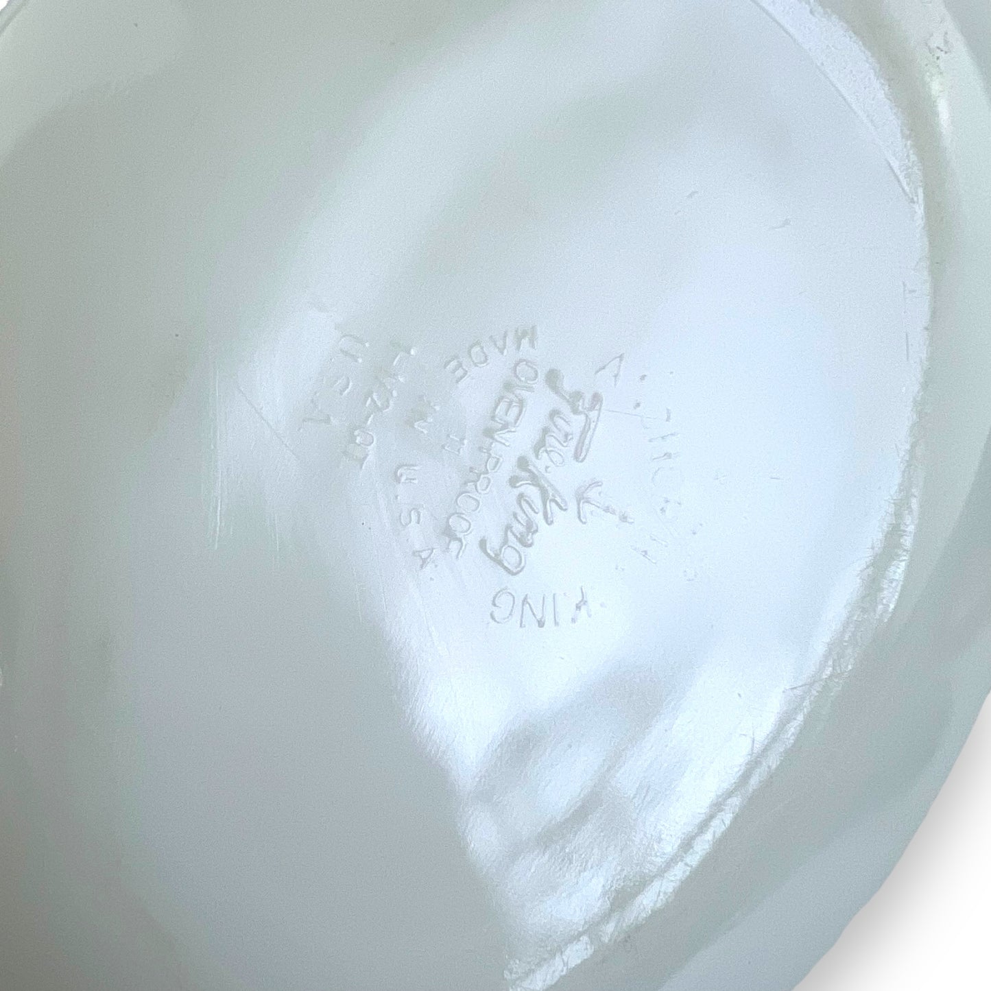 Anchor Hocking FireKing White Dish With Blue flower pattern and plain white lid - Made in USA