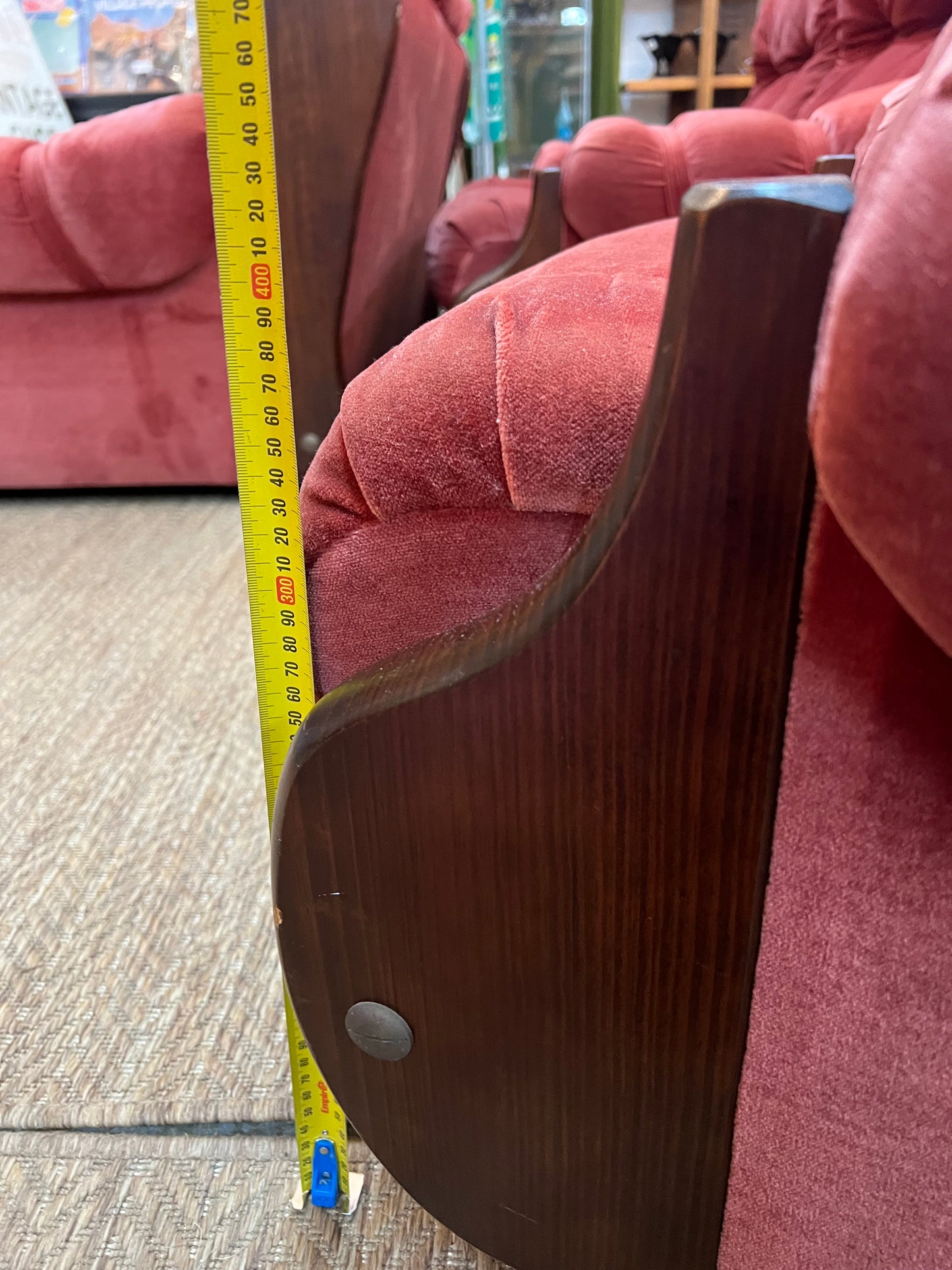 Pink Velvet Lounge Chair with Timber Frame