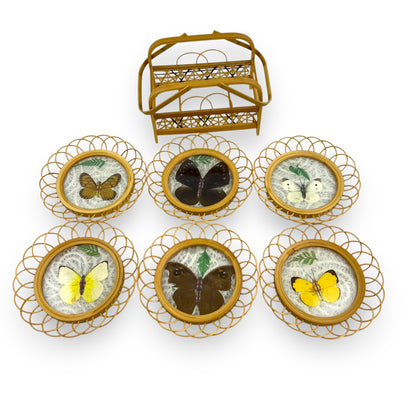 Cane Butterfly Coaster Set of 6 with carry case