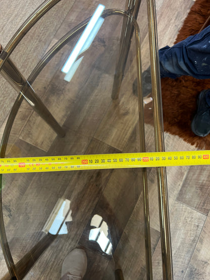 Brass Half Moon Console Table with Smoked Glass / Two-Tier Hall Table