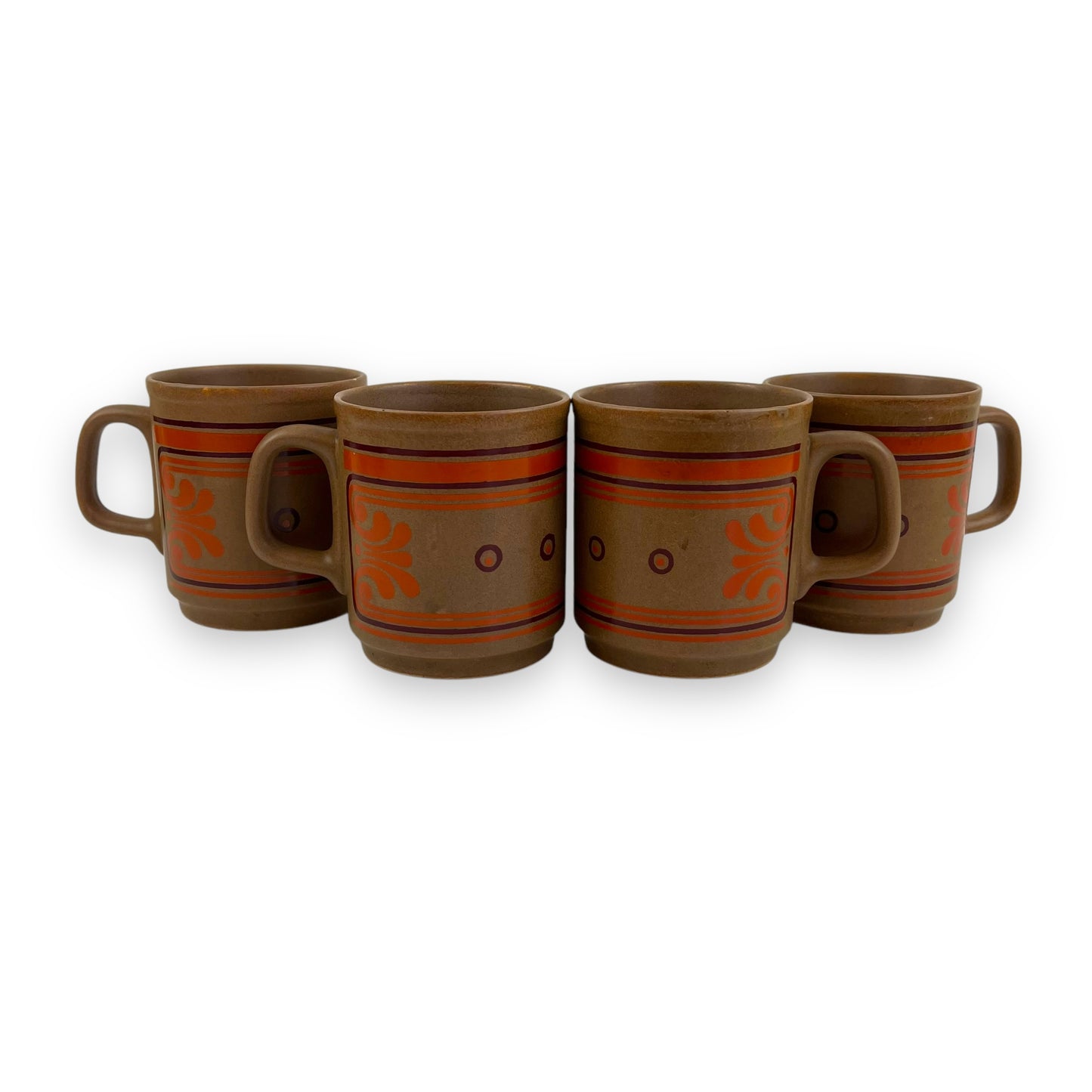 Brown with orange pattern mug set of 4