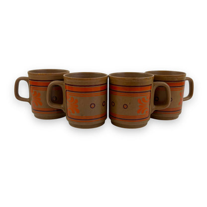 Brown with orange pattern mug set of 4
