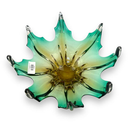 Green and amber yellow large Art Glass bowl