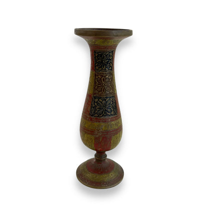 Brass Vase – Multicolored Floral Motif