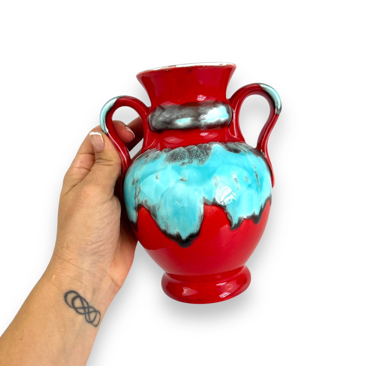 Red & Blue Twin Handle Ceramic Vase