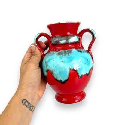 Red & Blue Twin Handle Ceramic Vase