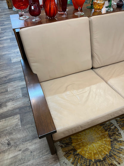 Mid-Century Modern Timber & Leather Three-Seater Lounge