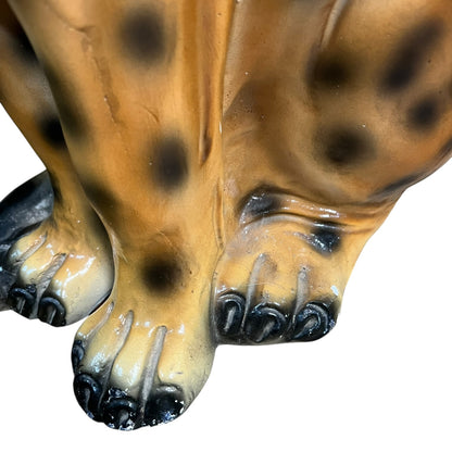 Large Vintage Cheetah Statue – Mid-Century Ceramic Jungle Cat