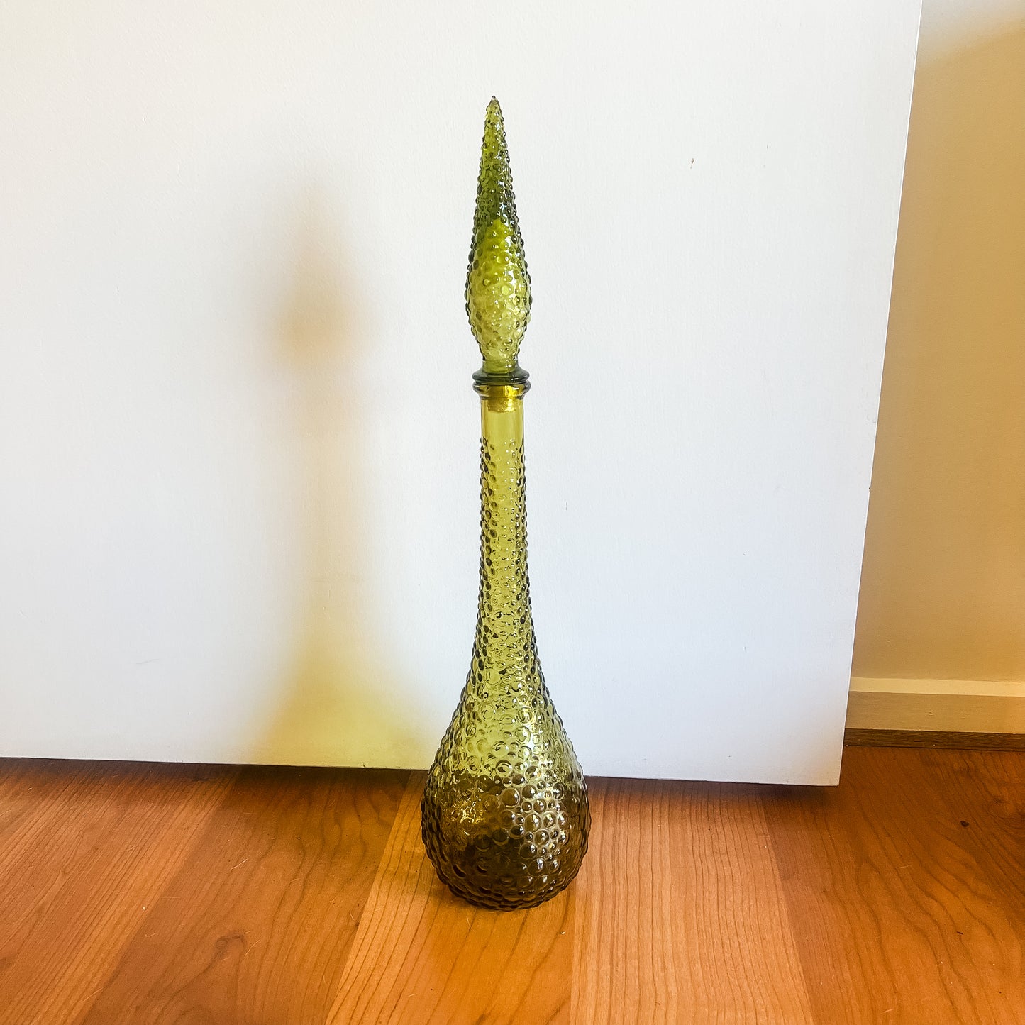 Olive Green Hobnail Genie Bottle