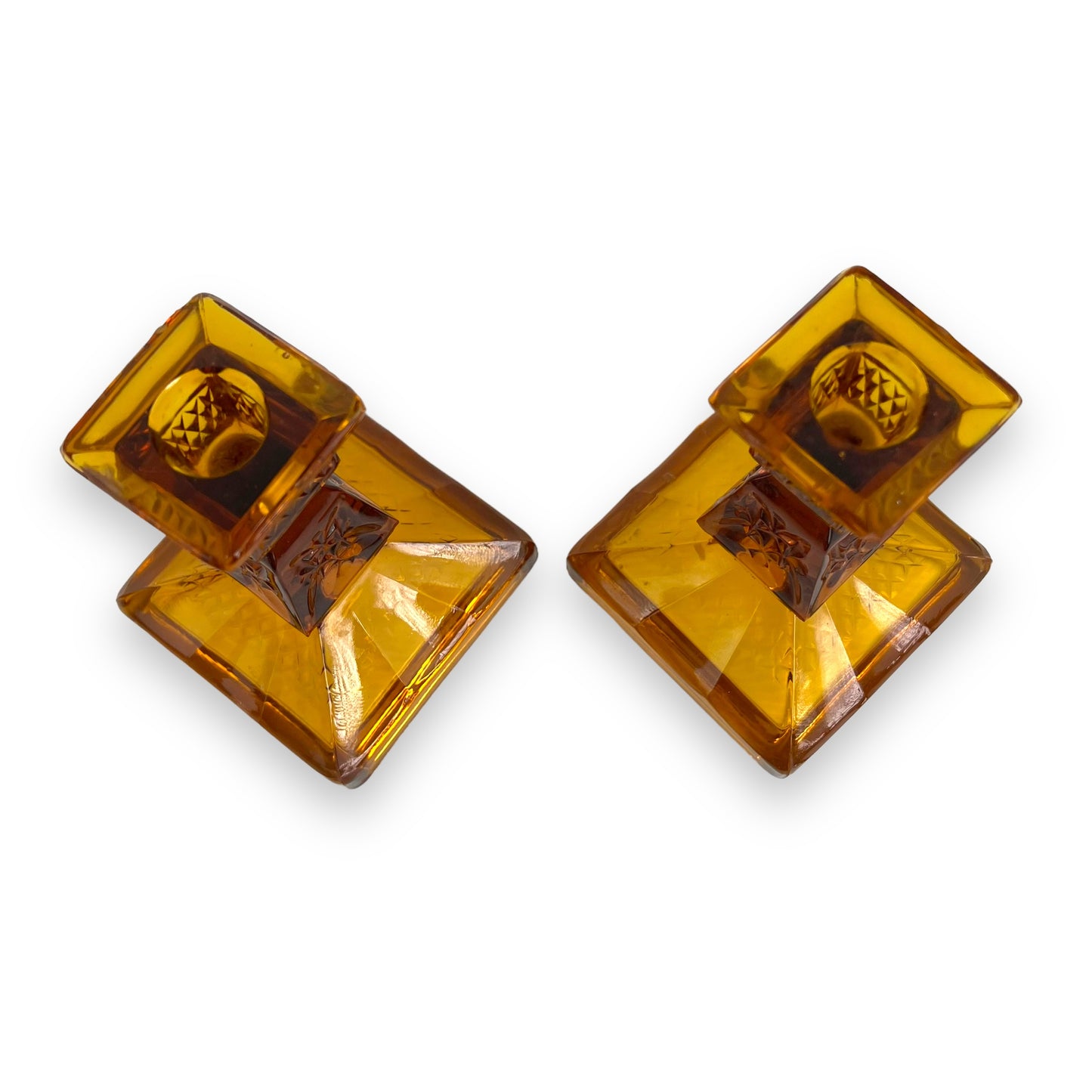 Amber glass candlestick holder set of 2