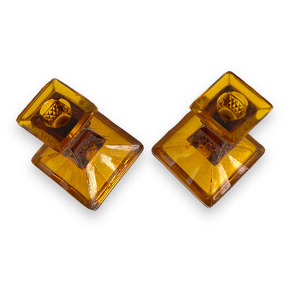 Amber glass candlestick holder set of 2