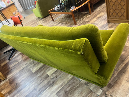 1970s Avocado Green Velvet Three Seater Lounge Sofa