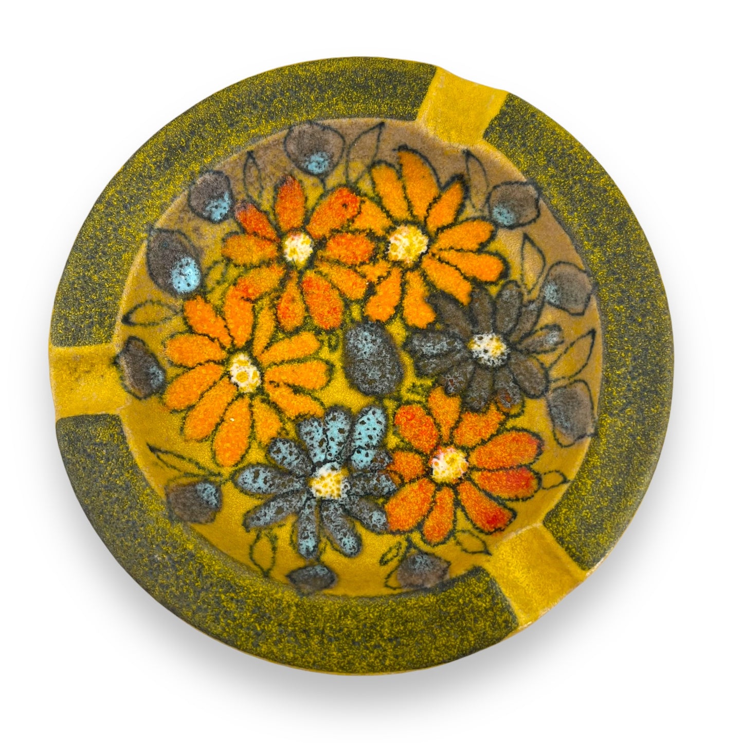 Bitossi Yellow Ashtray with Colorful Flower Design - Made in Italy