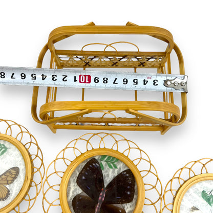Cane Butterfly Coaster Set of 6 with carry case