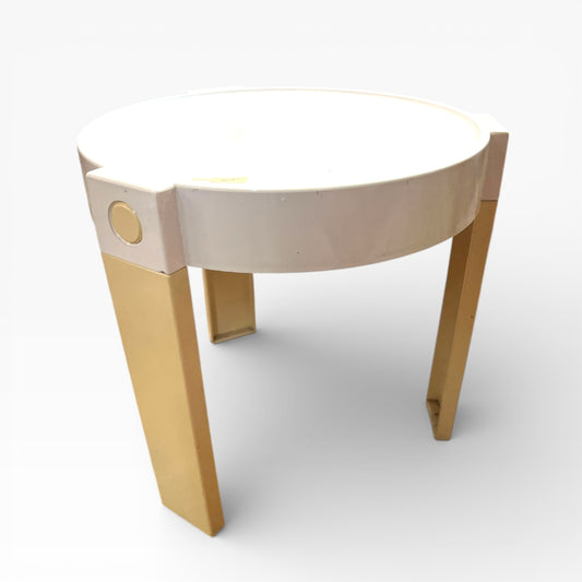 Round Side Table / Plant Stool – Two Tone Cream Plastic