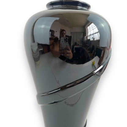 Large Glossy Black Ceramic Vase