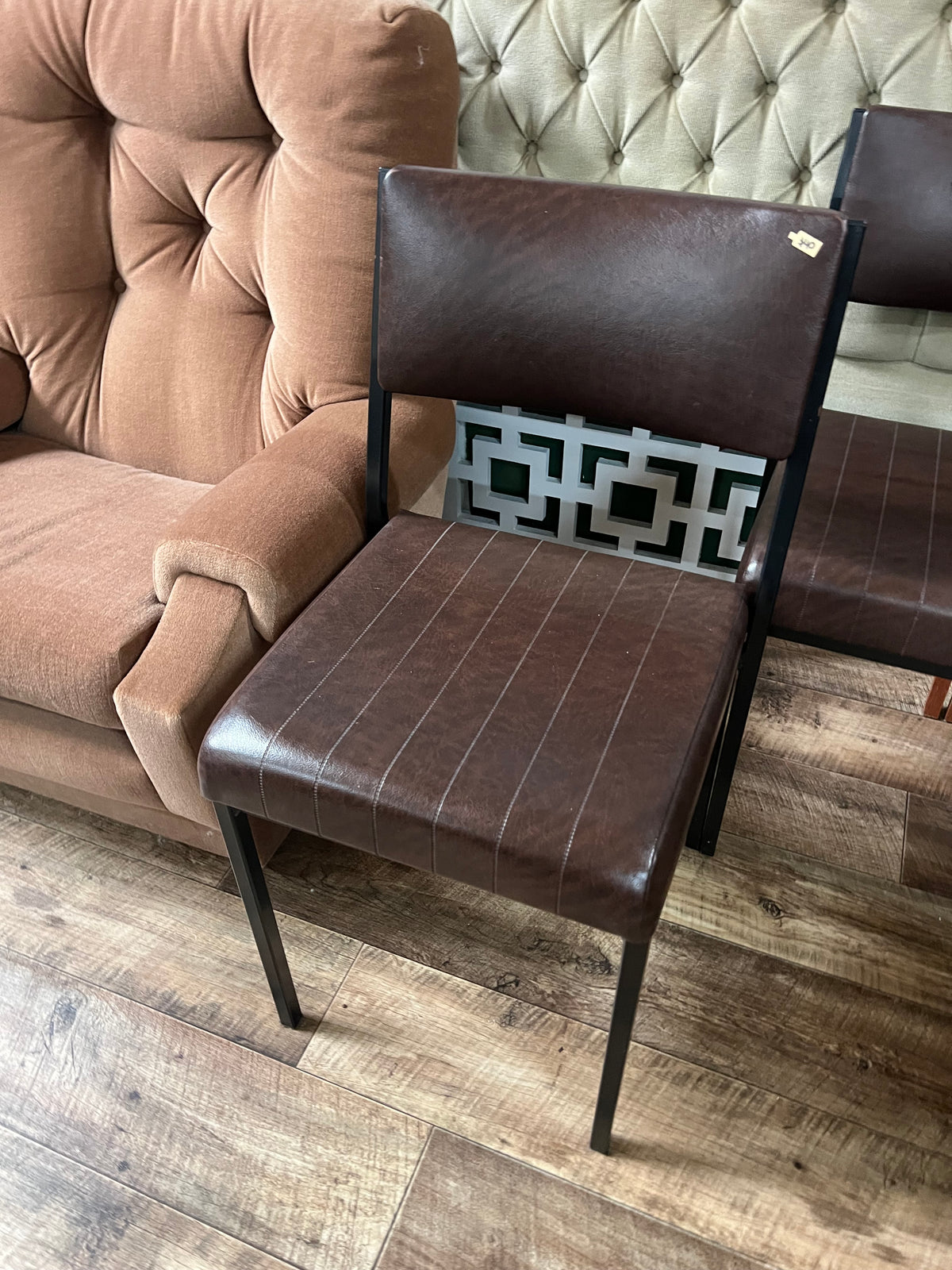 Brown Vinyl Dining Chair – Black Metal Frame