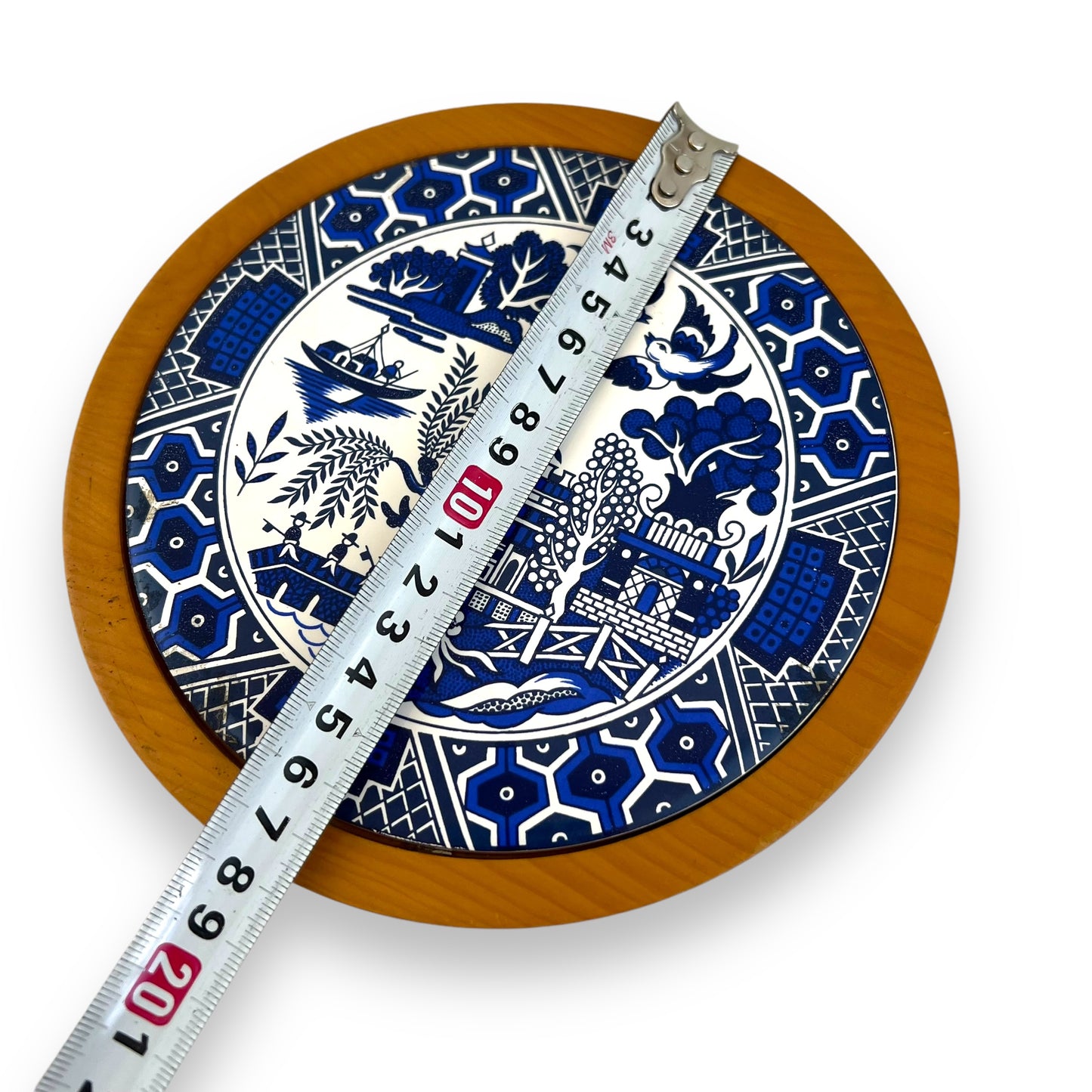 Blue Willow Oriental Pattern Trivet with Rosewood Base