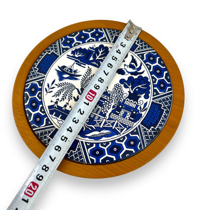 Blue Willow Oriental Pattern Trivet with Rosewood Base