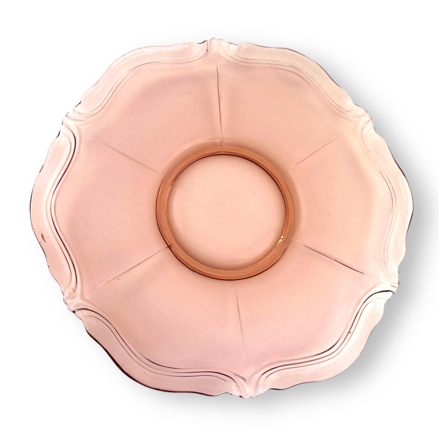 Pink Depression Glass Plate – Elegant Scalloped Edge Serving Platter