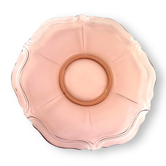 Pink Depression Glass Plate – Elegant Scalloped Edge Serving Platter