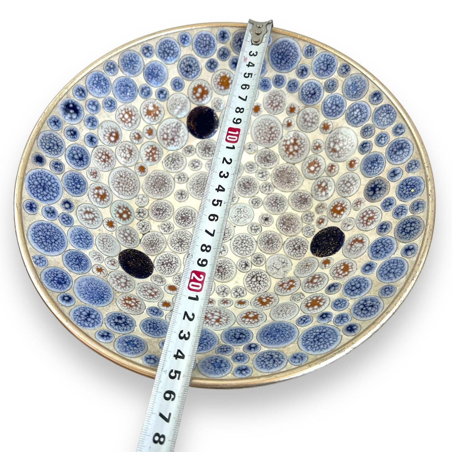 Mosaic Stone Decorative Bowl with Blue and Earth-Tone Pattern