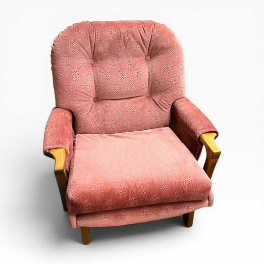 1. Pink Patterned Upholstery Sleigh Base Armchair