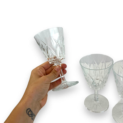Set of 6 Vintage Cut Glass Goblets – Diamond Pattern Wine Glasses