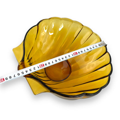 Large Amber Glass Shell Shape Serving Bowl
