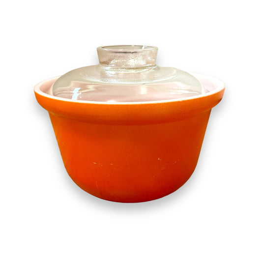 Crown Pyrex Ovenware Dish with Clear Glass Lid - Vibrant Orange Design