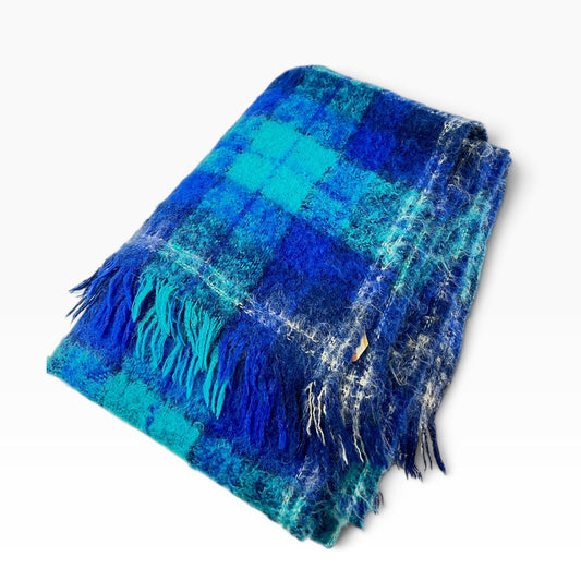 Blue Plaid Wool & Mohair Blanket