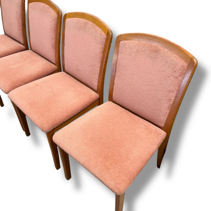 Set of 4 Parker Dining Chairs – Teak Frame with Blush Pink Upholstery