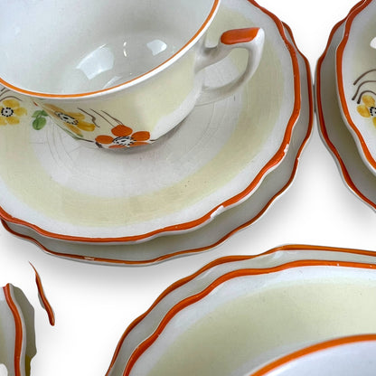 Hand painted flower tea cup set - made in England