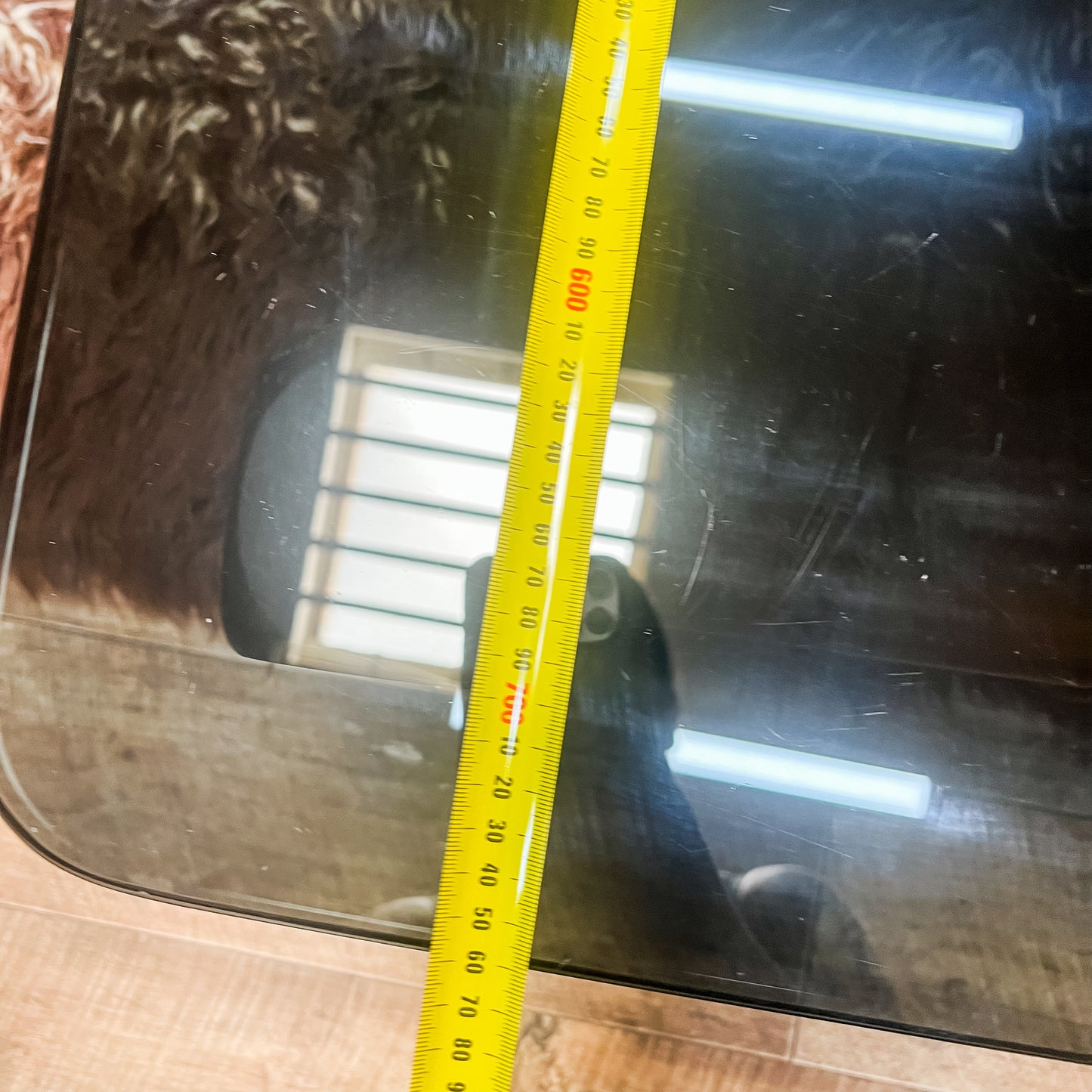 Solid Timber & Smoked Glass Coffee Table – Chunky Sculptural Base